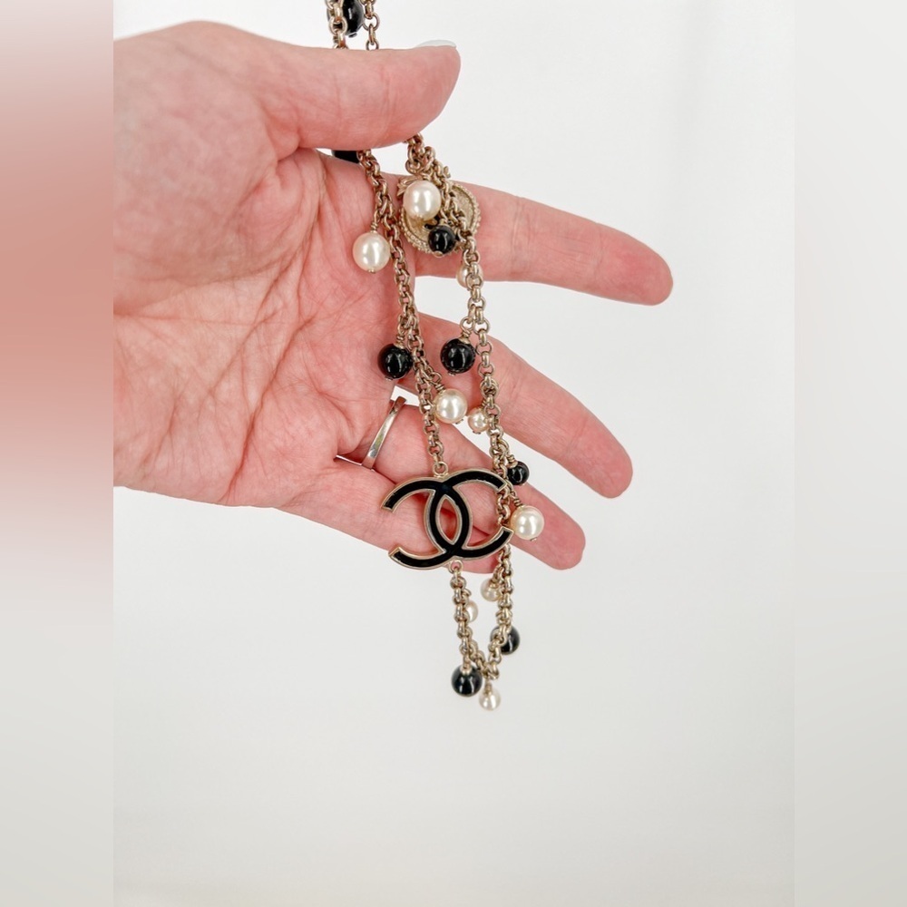 Authentic CHANEL Enamel, Faux Pearl & Resin 100th Anniversary Station Necklace - Picture 6 of 12